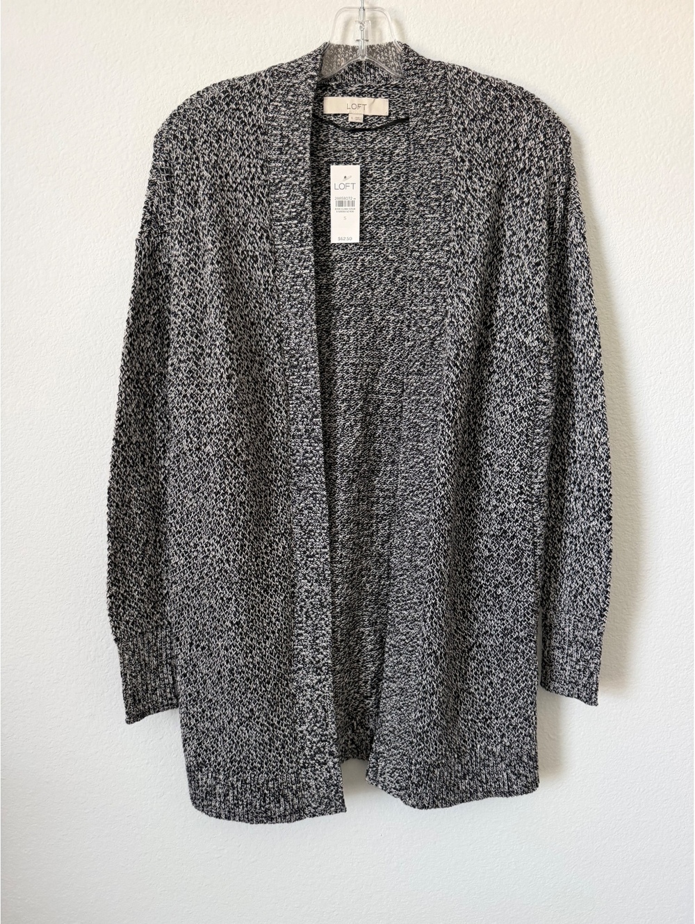 LOFT Black & White Marled Open Front Cardigan